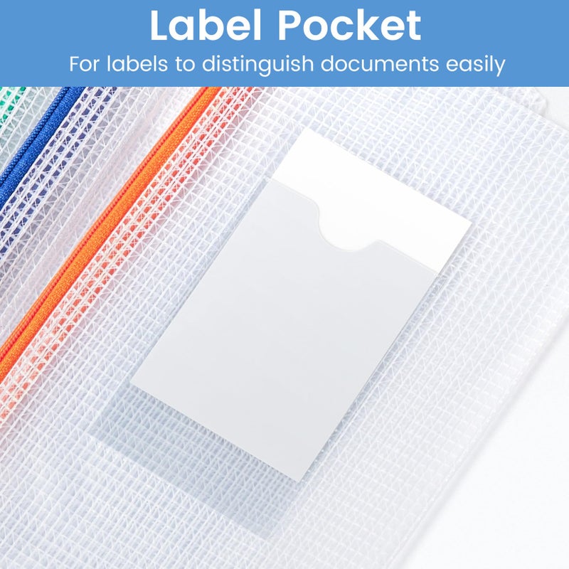 Sooez 24 Pack Mesh Zipper Pouch Bags with Label Pocket, A6 (9.1Ã—4.7 in) Small Pencil Case Pouch for Organizing, Clear Plastic Pencil Pouches Bulk for School Supplies Storage, Money Envelopes for Cash - Image 4